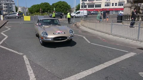 Jaguar E Type from 1967 London to Brighton Modern Classic Car Run Video stock 242984786