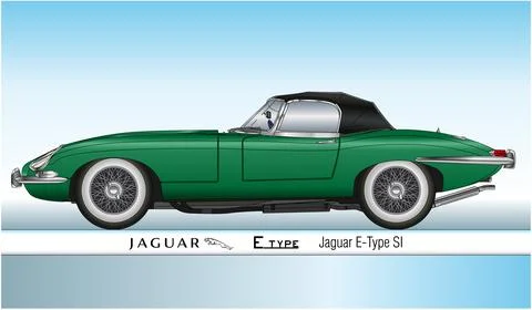 Jaguar E Type SI Spider vintage and classic car, vector illustration coloured Stock Illustration