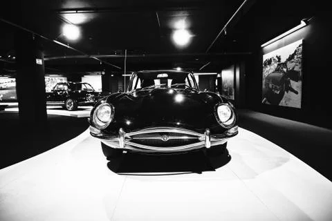Jaguar E-Type (XKE). Most beautiful car. Retro car. Classic Car exhibition -  Stock Photos