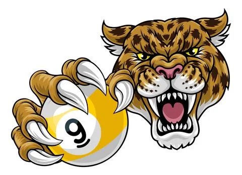 Jaguar Leopard Cheetah Billiard Pool 9 Ball Mascot Stock Illustration