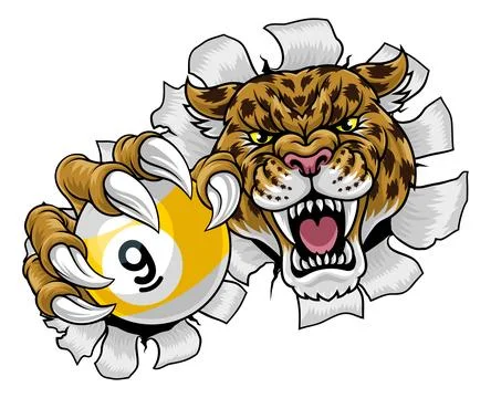 Jaguar Leopard Cheetah Billiard Pool 9 Ball Mascot Stock Illustration