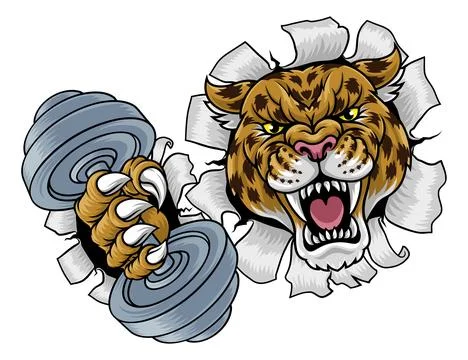 Jaguar Leopard Cheetah Weight Lifting Gym Mascot Ilustración de archivo