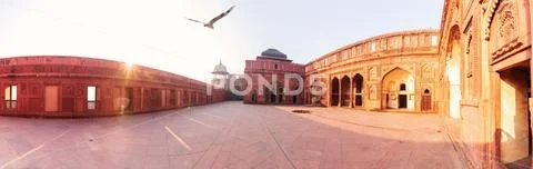 Jahangir Palace in Red Agra Fort, sunny panorama, India Stock Photos