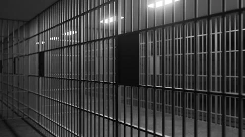 Jail bars creating a confining corridor in monochromatic tones Illustration