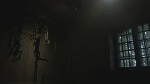 Jail Cell Chains Wide Panning Shot Slow Motion 動画素材 95283510