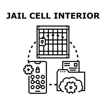 Jail cell interior with digital security data protecting access Stock Illustration