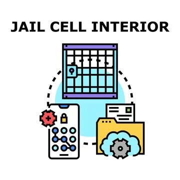 Jail cell interior with digital security data protecting access Stock Illustration