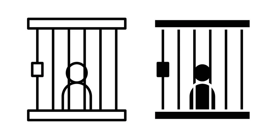 Jail icon linear versions pack on white background Stock Illustration