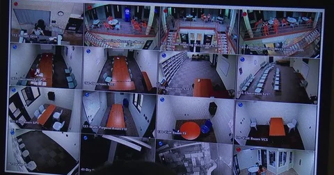 Jail / Prison Control Room Video Feed Stock Footage