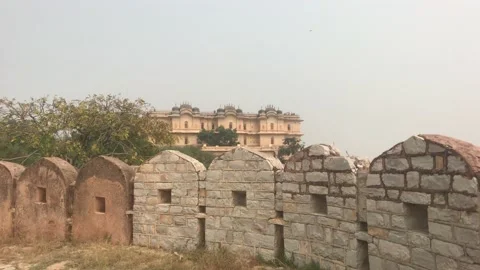 Jaipur, India - defensive structures on a high mountain part 11 Stock Footage 132844750