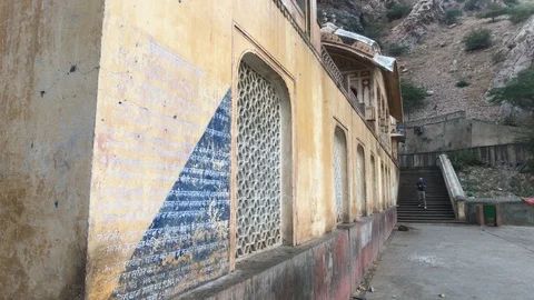 Jaipur, India - Galta Ji, wall of an old building on the property Stock-Footage 123799434