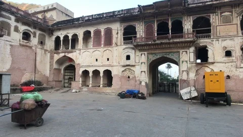 Jaipur, India, November 04, 2019 Galta Ji, small courtyard of an old abandoned Stock Footage 123798950