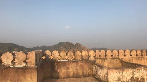 Jaipur, India, November 05, 2019, Amer Fort walls with patterns on an old Stock Footage 123785117