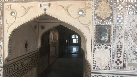 Jaipur, India, November 05, 2019, Amer Fort arnment and patterns on the wall Stock Footage 123792809