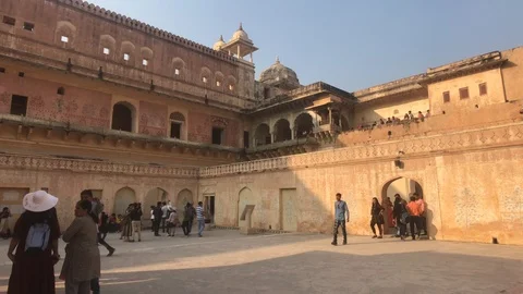 Jaipur, India, November 05, 2019, Amer Fort tourists stroll through the premises Stock Footage 123793293