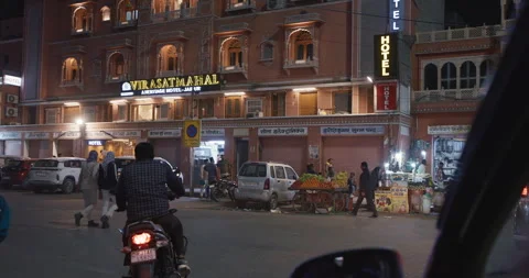 Jaipur, Rajasthan, India. Auto Rickshaw Or Tuk-tuk, Motorcycles Drive By Street Stock Footage 299827770