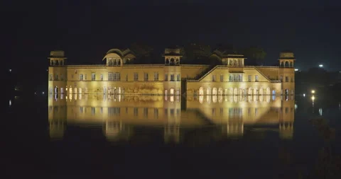 Jaipur, Rajasthan, India. Jal Mahal Or Water Palace In Night Illumination. Stock Footage 299795328