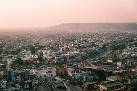 Jaipur, view at sunset Stockfoto's