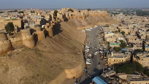 Jaisalmer forward 4k Drone shot by fort walls Stock Footage 200372943