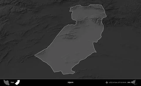 Jajarm highlighted, Iran. Grayscale Stock Illustration