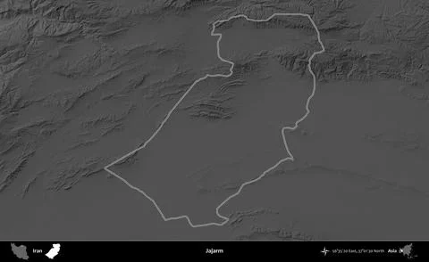 Jajarm outlined, Iran. Grayscale Stock Illustration