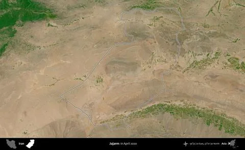 Jajarm outlined, Iran. Satellite image. April 2020 Stock Illustration