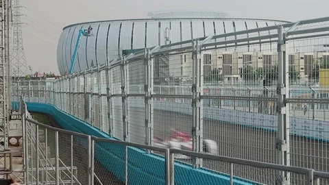 Jakarta E Prix Formula E circuit and race atmosphere Stock Footage 196804956