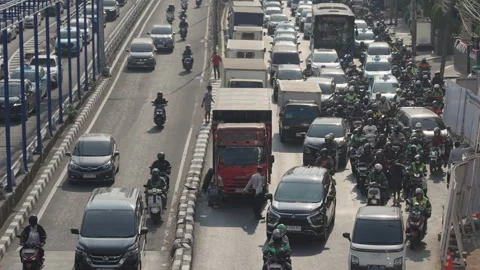 Jakarta Heavy Traffic Stock Footage 343569321