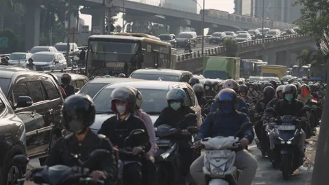 Jakarta Heavy Traffic Stock Footage 343570657