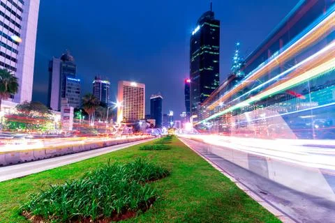 JAKARTA, INDONESIA - 05/05/2019: Splendid View at Dusk in Bundaran HI Stock Photos