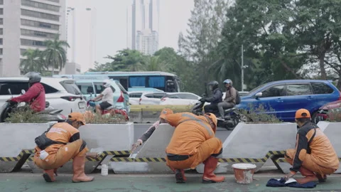 Jakarta Infrastructure Worker 스톡 동영상 343099492
