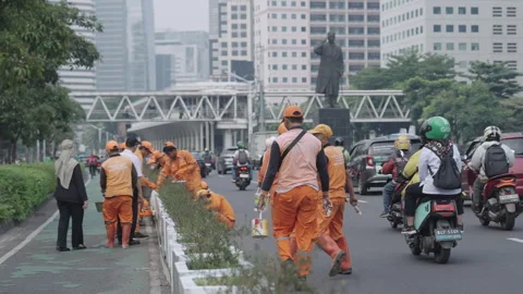 Jakarta Infrastructure Worker Stock Footage 343099567