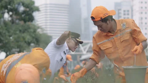 Jakarta Infrastructure Worker Stock Footage 343511678