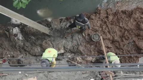 Jakarta Infrastructure Worker Video stock 343568347