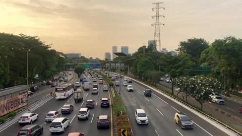 Jakarta Inner Ring Road Traffic Cars Sunset Stock Footage 220406398