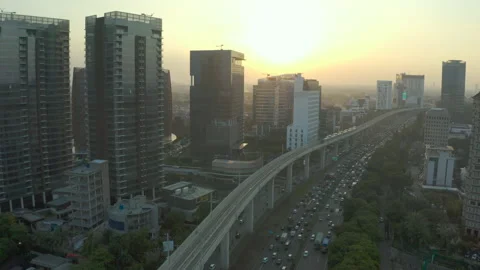 Jakarta MRT crossing Traffic Dawn Stock Footage