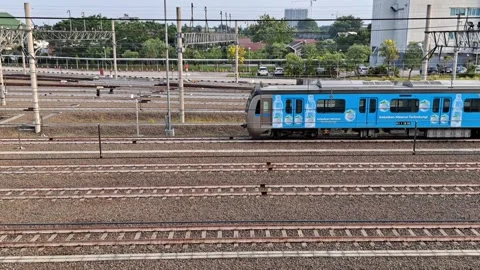 Jakarta MRT is passing through the Lebak Bulus Depot. Stock Footage 282454290