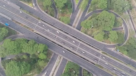 Jakarta Semanggi Interchange, Full View Aerial Stock Footage 75971936