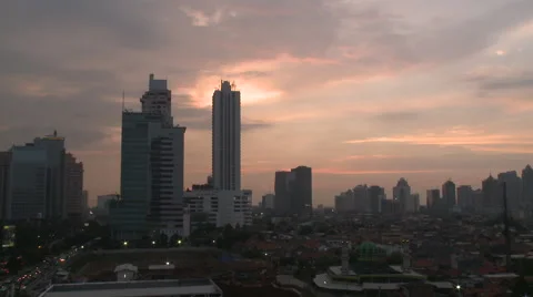 Jakarta skyline timelapse sunset Video stock 43150104