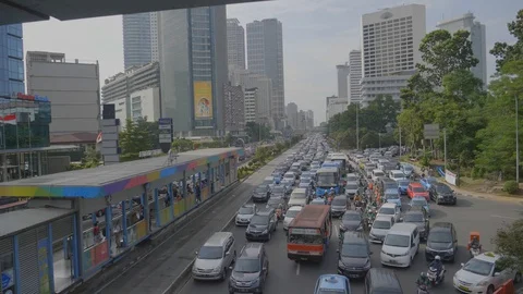 Jakarta traffic in rush hour Stock Footage 129804100