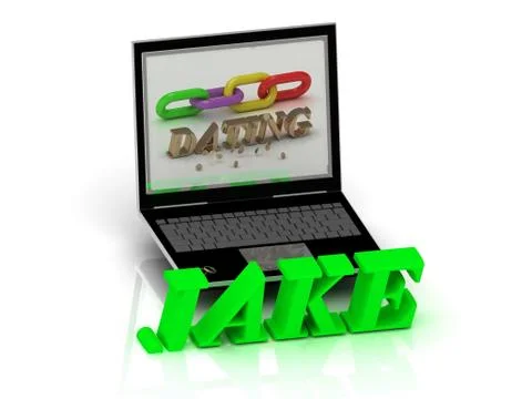 JAKE- Name and Family bright letters near Notebook and  inscription Dating on Stock Illustration