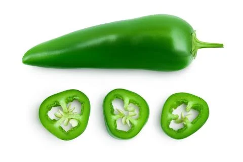 Jalapeno peppers isolated on white background. Green chili pepper with clipping Stock Photos