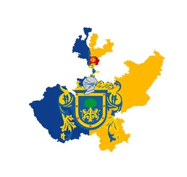 Jalisco map flag with coat of arms vector illustration Stock Illustration