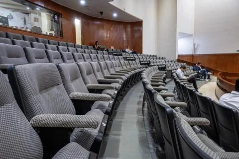 Jalisco State Congress interior with rows of empty seats, preparing for session Foto stock
