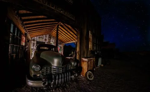 Jalopy on a starry night 스톡 사진