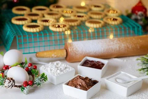 Jam and hazelnut for making Christmas cookies. Stock Photos