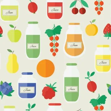 Jam and juice seamless pattern in flat style Stock Illustration