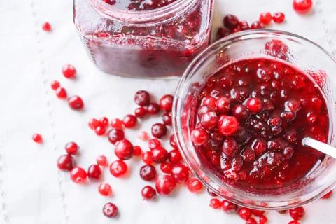 Jam with berries top view Stock-Fotos