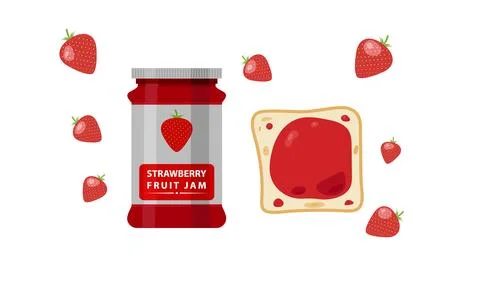 Jam bread breakfast strawberry bottle background Stock Illustration