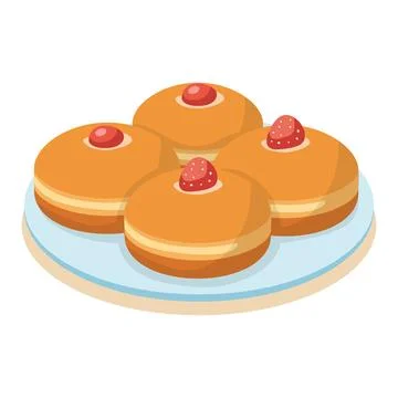 Jam Filled Doughnuts on Plate Vector Illustration Stock Illustration
